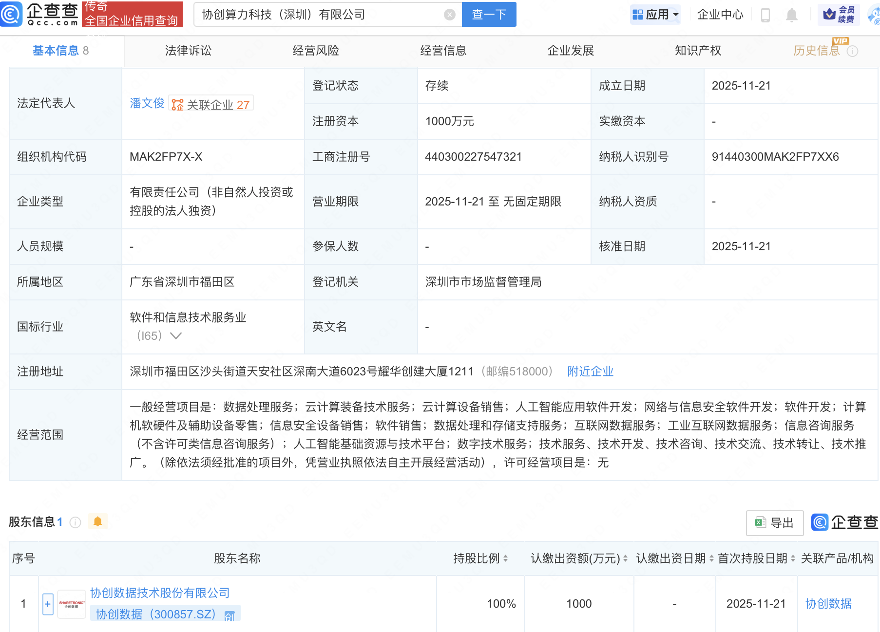 協(xié)創(chuàng)數(shù)據(jù)新設(shè)算力科技公司，布局AI與深圳網(wǎng)絡(luò)安全軟件開發(fā)新賽道
